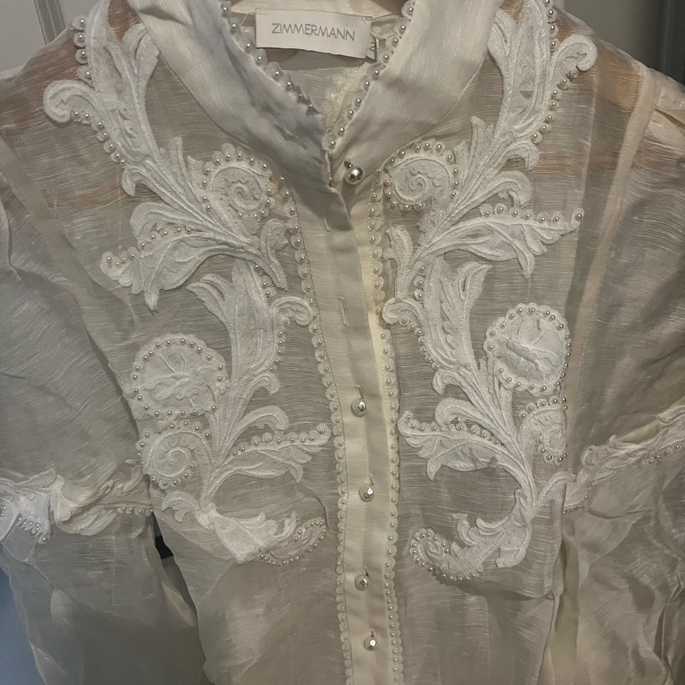 Zimmermann Ivory Sheer Embroidered Top